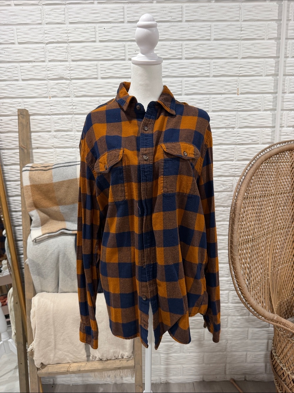Sonoma Navy and Brown Buffalo Plaid Button-Down Shirt